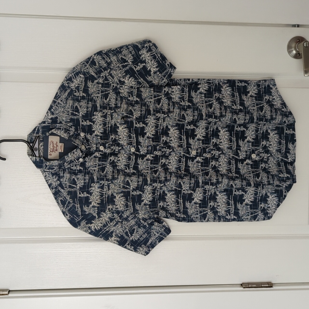 Original Penguin Blue Palm Tree Short Sleeve Button Down
